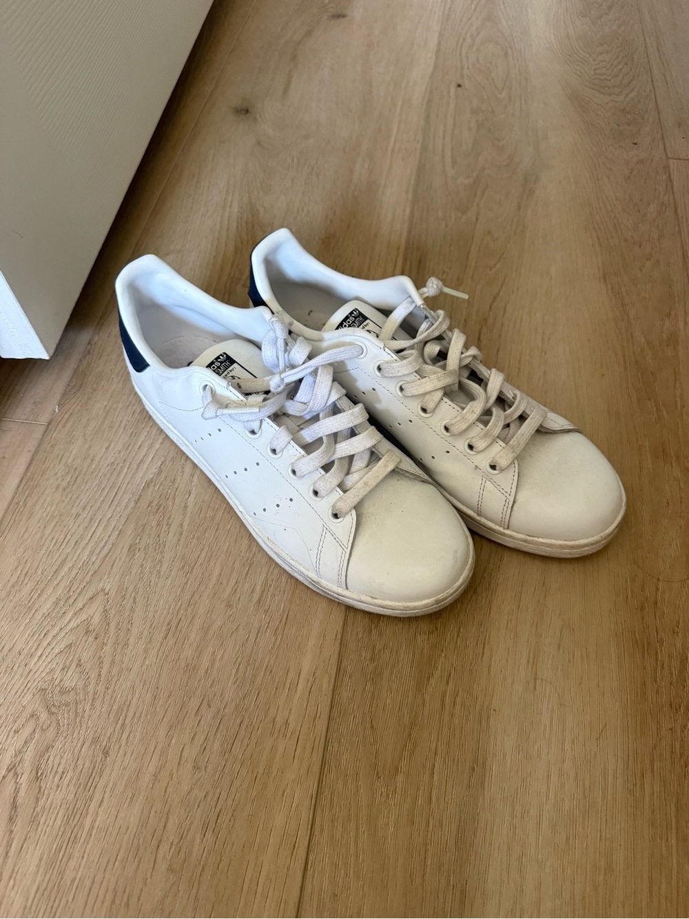 adidas White Leather Low-Top Sneakers with Navy Heel